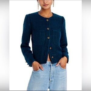 NWT AQUA Women’s Collarless Tweed Jacket Front Buttons and Chest Pockets Size M